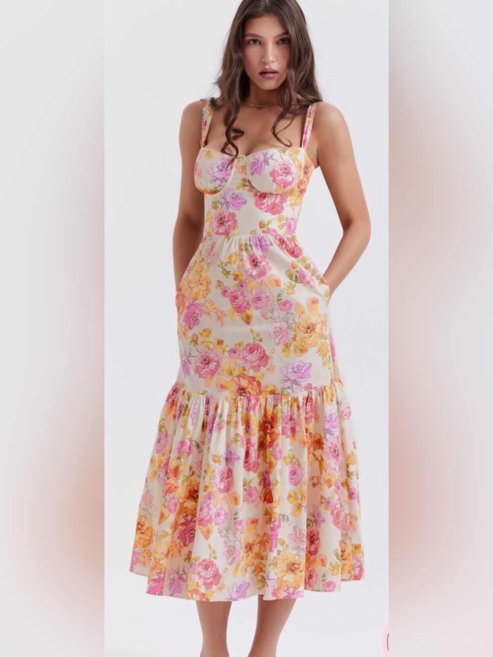 NWT House of CB Elia Ivory Floral Midi Sundress Large